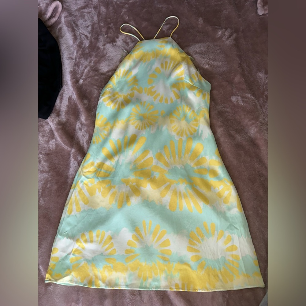 Zara blue and yellow tie dye dress (S)🩵💛